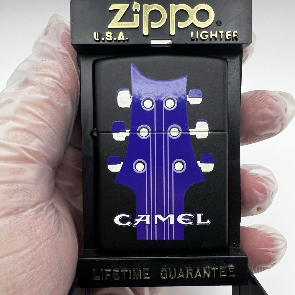 1996 Camel Guitar Headstock Zippo Lighter Purple Black Matte w/ Case READ